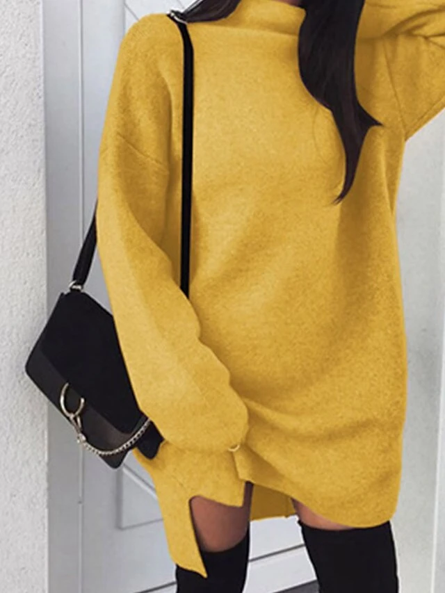 Women's Casual Dress Sweatshirt Dress Mini Dress Fashion Daily Outdoor Holiday Vacation Turtleneck Pure Color Pure Color Loose Fit Yellow Red Blue S M L XL XXL 6 Women's Casual Dress Sweatshirt Dress Mini Dress Fashion Daily Outdoor Holiday Vacation Turtleneck Pure Color Pure Color Loose Fit Yellow Red Blue S M L XL XXL - Image 6