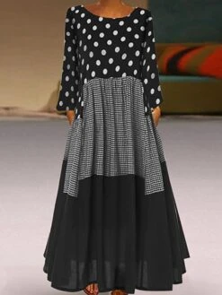 Women‘s Plus Size Curve Holiday Dress Polka Dot Crew Neck Print Long Sleeve Fall Spring Casual Maxi Long Dress Daily Weekend Dress Cotton -Casual Print Dress Sales jldabu1647855930675