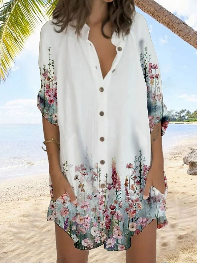 Women's Shirt Dress Casual Dress Shift Dress Mini Dress Outdoor Daily Vacation Polyester Fashion Casual Stand Collar Button Pocket Long Sleeve Summer Spring Fall 2023 Regular Fit White Orange Gray 3 Women's Shirt Dress Casual Dress Shift Dress Mini Dress Outdoor Daily Vacation Polyester Fashion Casual Stand Collar Button Pocket Long Sleeve Summer Spring Fall 2023 Regular Fit White Orange Gray - Image 3