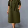 Women's Plus Size Curve Casual Dress Hoodie Dress Winter Dress Plain Midi Dress Long Sleeve Ruched Hooded Fashion Outdoor Black Red Fall Winter L XL XXL 3XL 4XL
