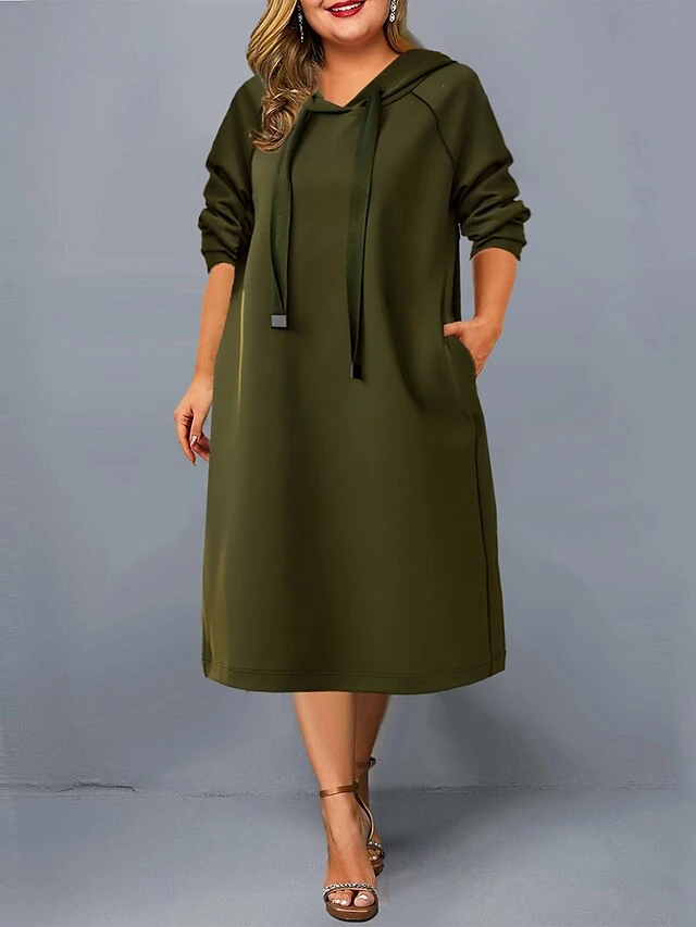 Women's Plus Size Curve Casual Dress Hoodie Dress Winter Dress Plain Midi Dress Long Sleeve Ruched Hooded Fashion Outdoor Black Red Fall Winter L XL XXL 3XL 4XL 1 Women's Plus Size Curve Casual Dress Hoodie Dress Winter Dress Plain Midi Dress Long Sleeve Ruched Hooded Fashion Outdoor Black Red Fall Winter L XL XXL 3XL 4XL