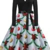 Women's Christmas Casual Dress Swing Dress Midi Dress Blue Purple Royal Blue Light Blue White Long Sleeve Santa Claus Elk Tree Bow Print Winter Fall V Neck Vacation Vintage 2022 S M L XL