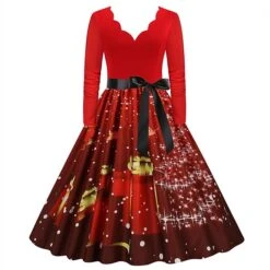 Women's Christmas Party Dress Swing DressKnee Length Dress Green Wine Dark Green Red Black Long Sleeve Santa Claus Elk Snowman Print Fall Winter V Neck Vintage Party Elegant Party 2022 S M L XL XXL -Casual Print Dress Sales jmczlk1665475511242