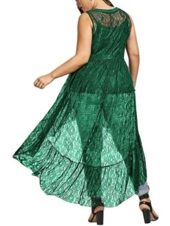 Women‘s Plus Size Curve Casual Dress Lace Dress A Line Dress Solid Color Mini Dress Sleeveless Lace Plus High Low V Neck Fashion Outdoor Black White Summer Spring XL XXL 3XL 4XL 5XL -Casual Print Dress Sales jnazdh1678702065729