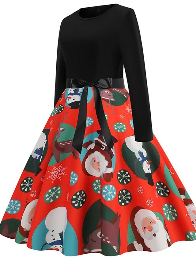 Women's Christmas Swing Dress Vintage Dress Midi Dress Green Blue Light Green Long Sleeve Santa Claus Bow Winter Fall Autumn Crew Neck Fashion Daily Date 2022 S M L XL XXL 3XL 8 Women's Christmas Swing Dress Vintage Dress Midi Dress Green Blue Light Green Long Sleeve Santa Claus Bow Winter Fall Autumn Crew Neck Fashion Daily Date 2022 S M L XL XXL 3XL - Image 8