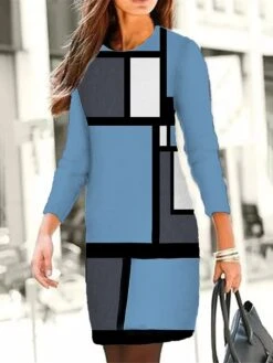 Women's Casual Dress Winter Dress Sweatshirt Dress Geometric Plaid Print Crew Neck Mini Dress Fashion Streetwear Outdoor Daily Long Sleeve Loose Fit Pink Blue Green Fall Winter S M L XL XXL -Casual Print Dress Sales jnigbo1694165727477