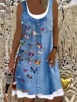 Women‘s Casual Dress Midi Dress Blue Sleeveless Animal Print Spring Summer Boat Neck Casual 2023 S M L XL XXL 3XL