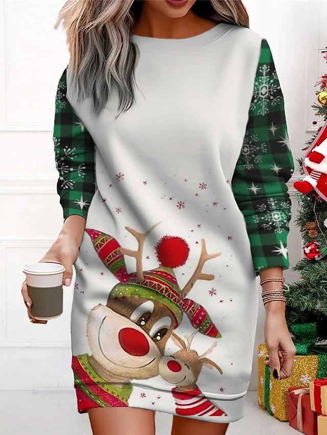 Women's Christmas Casual Dress Sweatshirt Dress Mini Dress Warm Fashion OutdoorVacation Crew Neck Print Geometric Santa ClausTree Loose Fit Black White Wine S M L XL XXL 7 Women's Christmas Casual Dress Sweatshirt Dress Mini Dress Warm Fashion OutdoorVacation Crew Neck Print Geometric Santa ClausTree Loose Fit Black White Wine S M L XL XXL - Image 7