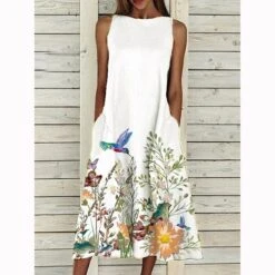 Women's Shift Dress Floral Dress Midi Dress Purple / Blue Blue Pink Bird Print Sleeveless Floral Print Summer Spring Crew Neck Basic 2023 S M L XL 2XL 3XL -Casual Print Dress Sales jostwq1647838402976