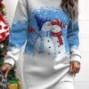 Women's Christmas Casual Dress Sweatshirt Dress Mini Dress Warm Fashion OutdoorVacation Crew Neck Print SnowmanTree Loose Fit Red Royal Blue Blue S M L XL XXL