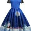Women's Christmas Casual Dress Swing Dress Midi Dress Blue Purple Royal Blue Short Sleeve Santa Claus Lace Print Winter Fall Crew Neck Vacation Vintage 2022 S M L XL XXL 3XL