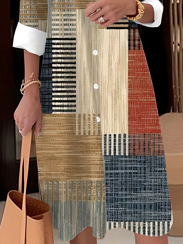 Women's Shirt Dress Casual Dress Midi Dress Outdoor Office Daily Polyester Fashion Modern Shirt Collar Button Pocket Long Sleeve Fall Winter 2023 Loose Fit Yellow Blue Purple Plaid Striped S M L XL 3 Women's Shirt Dress Casual Dress Midi Dress Outdoor Office Daily Polyester Fashion Modern Shirt Collar Button Pocket Long Sleeve Fall Winter 2023 Loose Fit Yellow Blue Purple Plaid Striped S M L XL - Image 3