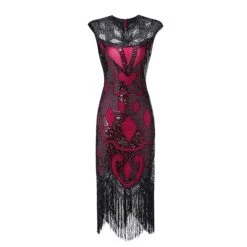 Women's Retro 1920s Fringe Dress Midi Dress Party Halloween Sequins Tassel Fringe Geometric Crewneck Sleeveless Regular Fit Spring Fall 2023 Black Red S M L XL -Casual Print Dress Sales jrppoy1692849053142