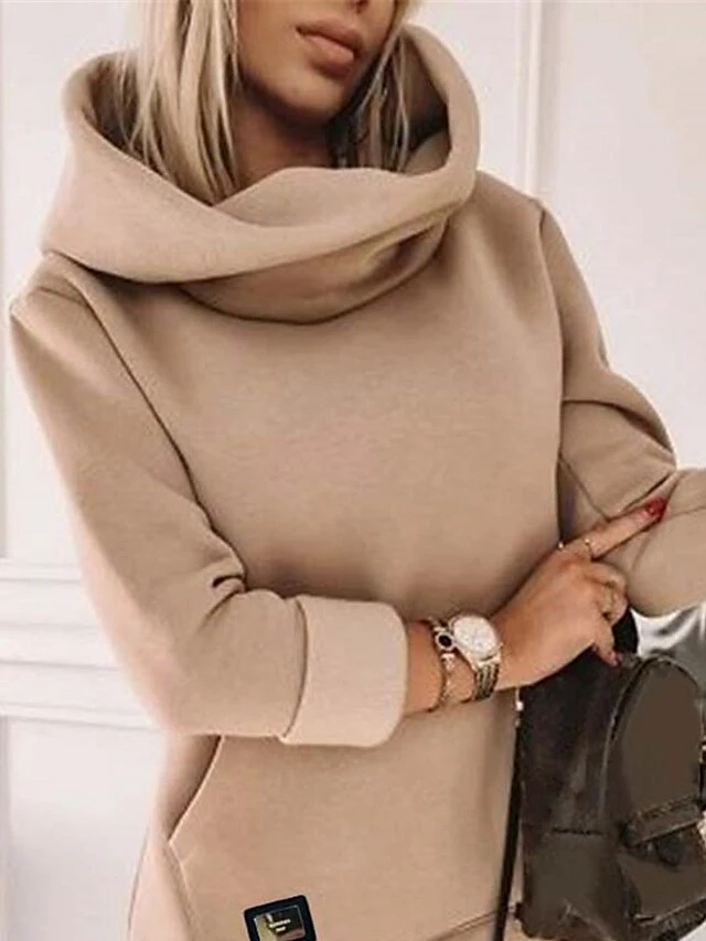 Women's Casual Dress Hoodie Dress Winter Dress Midi Dress Pocket Plus High Low Daily Date Going Out Fashion Basic Cowl Neck Long Sleeve 2023 Loose Fit Khaki Color S M L XL Size 2 Women's Casual Dress Hoodie Dress Winter Dress Midi Dress Pocket Plus High Low Daily Date Going Out Fashion Basic Cowl Neck Long Sleeve 2023 Loose Fit Khaki Color S M L XL Size - Image 2