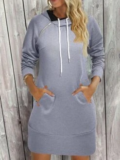 Women's Casual Dress Hoodie Dress Plain Dress Mini Dress Pocket Outdoor Daily Going Out Active Fashion Hooded Long Sleeve 2023 Loose Fit Black Red Green Color S M L XL XXL Size