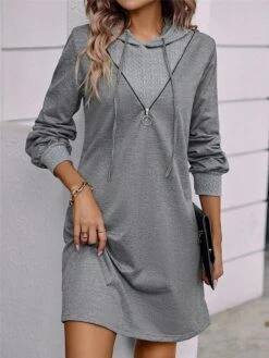 Women's Casual Dress Hoodie Dress Mini Dress Daily Basic Outdoor Vacation Going Out Hoodie Zipper Pure Color Pure Color Loose Fit Gray S M L XL XXL