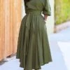 Women's Casual Dress Swing Dress Summer Dress Long Dress Maxi Dress Lace Up Pocket Street Daily Going Out Fashion Elegant Crew Neck Half Sleeve 2023 Regular Fit Black Wine Green Color S M L XL XXL