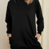 Women's Casual Dress Hoodie Dress Midi Dress Fashion Daily Outdoor Vacation Going Out Hoodie Pocket Solid Color Loose Fit Black White Red S M L XL XXL