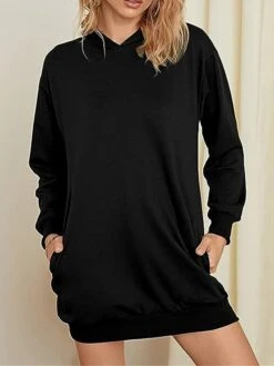 Women's Casual Dress Hoodie Dress Midi Dress Fashion Daily Outdoor Vacation Going Out Hoodie Pocket Solid Color Loose Fit Black White Red S M L XL XXL