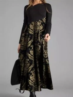 Women's Midi Dress Yellow Gray Long Sleeve Floral Print Winter Fall V Neck Mature Winter Dress Fall Dress 2023 S M L XL XXL 3XL