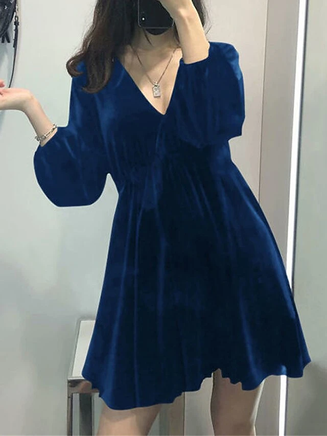 Women's Plus Size Curve Casual Dress Velvet Dress Winter Dress Solid Color Mini Dress Long Sleeve Ruched V Neck Fashion Outdoor Black Red Fall Winter L XL XXL 3XL 4XL 3 Women's Plus Size Curve Casual Dress Velvet Dress Winter Dress Solid Color Mini Dress Long Sleeve Ruched V Neck Fashion Outdoor Black Red Fall Winter L XL XXL 3XL 4XL - Image 3