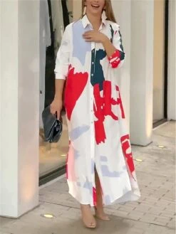 Women's Long Dress Maxi Dress Shirt Dress Casual Dress Satin Dress Graphic Fashion Streetwear Outdoor Daily Vacation Button Print 3/4 Length Sleeve Shirt Collar Dress Loose Fit White Summer Spring S 7 Women's Long Dress Maxi Dress Shirt Dress Casual Dress Satin Dress Graphic Fashion Streetwear Outdoor Daily Vacation Button Print 3/4 Length Sleeve Shirt Collar Dress Loose Fit White Summer Spring S -Casual Print Dress Sales jusehn1683539951425