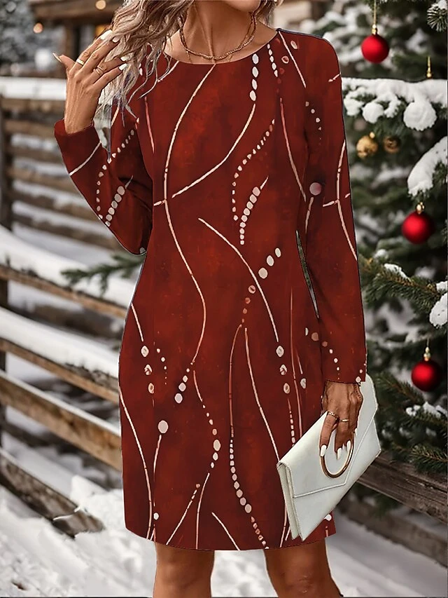 Women's Christmas Dress Casual Dress Mini Dress Active Fashion Outdoor Christmas Holiday Crew Neck Print Snowman Snowflake Loose Fit Black White Wine S M L XL XXL 3 Women's Christmas Dress Casual Dress Mini Dress Active Fashion Outdoor Christmas Holiday Crew Neck Print Snowman Snowflake Loose Fit Black White Wine S M L XL XXL - Image 3