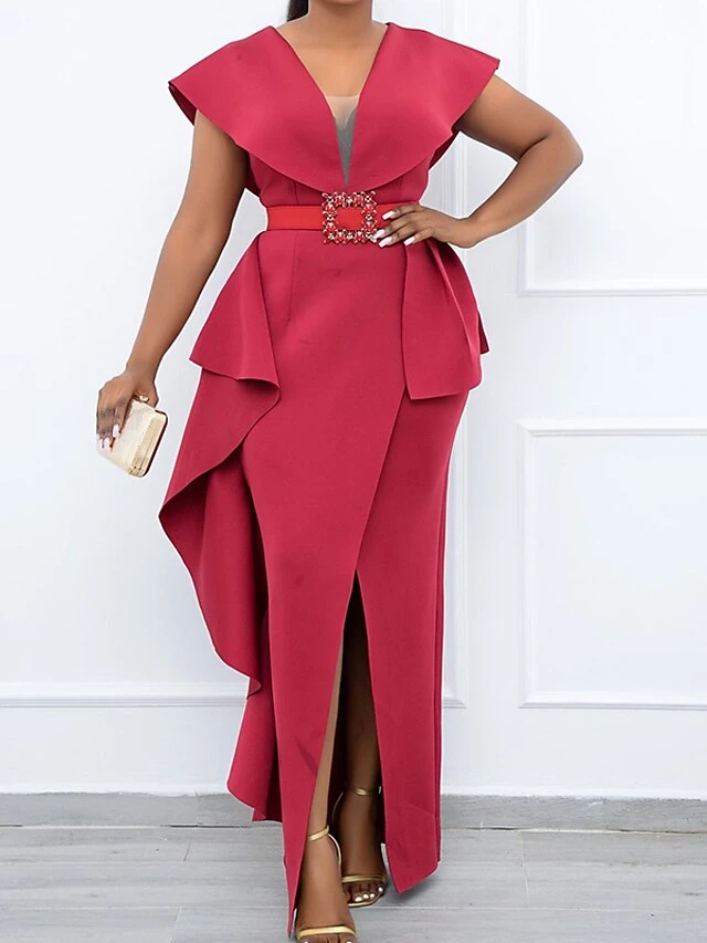 Women's Plus Size Curve Party Dress Solid Color V Neck Short Sleeve Spring Summer Prom Dress Maxi Long Dress Party Dress 6 Women's Plus Size Curve Party Dress Solid Color V Neck Short Sleeve Spring Summer Prom Dress Maxi Long Dress Party Dress - Image 6