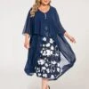 Women's Plus Size Curve Work Dress Floral V Neck Ruched 3/4 Length Sleeve Spring Summer Work Elegant Midi DressLayered Formal Vacation Dress