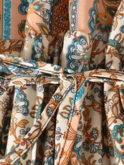 Women's Casual Dress Winter Dress Ethnic Dress Floral Tribal Lace Up Ruched Crew Neck Puff Sleeve Midi Dress Fashion Ethnic Outdoor Christmas Long Sleeve Loose Fit Red Khaki Dark Blue Fall Winter -Casual Print Dress Sales jyoeiv1697791101797