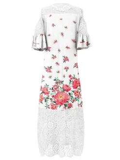 Women‘s Plus Size Curve Holiday Dress Floral Crew Neck Lace Half Sleeve Fall Spring Maxi Long Dress Date Vacation Dress Print -Casual Print Dress Sales jzbtms1654584190248