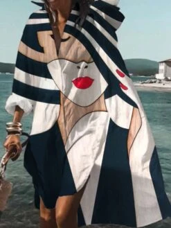 Women's Shirt Dress Swing Dress Sundress Midi Dress Outdoor Winter Dress Daily Polyester Vacation Casual Shirt Collar Button Pocket Long Sleeve Summer Spring Fall 2023 Loose Fit Black White Blue -Casual Print Dress Sales jzdobd1659090216101