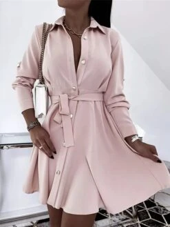 Women's Shirt Dress Casual Dress Mini Dress Outdoor Daily Vacation Polyester Fashion Casual Shirt Collar Lace Up Button Long Sleeve Summer Spring Fall 2023 Loose Fit Pink Plain S M L XL 7 Women's Shirt Dress Casual Dress Mini Dress Outdoor Daily Vacation Polyester Fashion Casual Shirt Collar Lace Up Button Long Sleeve Summer Spring Fall 2023 Loose Fit Pink Plain S M L XL -Casual Print Dress Sales jzgbbb1673338987558