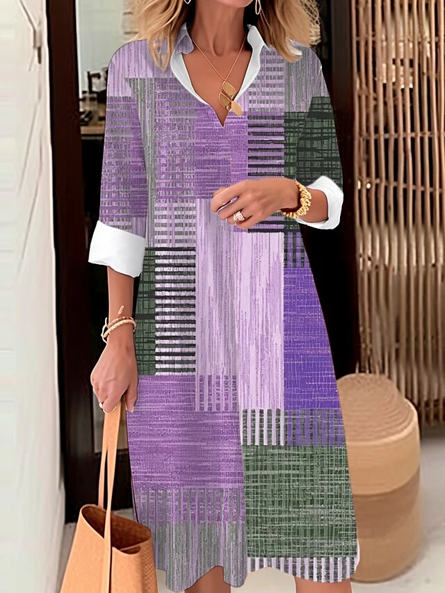 Women's Shirt Dress Casual Dress Midi Dress Outdoor Office Daily Polyester Fashion Modern Shirt Collar Button Pocket Long Sleeve Fall Winter 2023 Loose Fit Yellow Blue Purple Plaid Striped S M L XL 6 Women's Shirt Dress Casual Dress Midi Dress Outdoor Office Daily Polyester Fashion Modern Shirt Collar Button Pocket Long Sleeve Fall Winter 2023 Loose Fit Yellow Blue Purple Plaid Striped S M L XL - Image 6