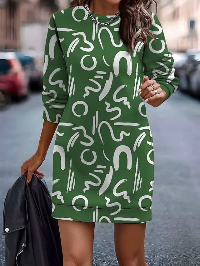 Women's Casual Dress Sweatshirt Dress Mini Dress Warm Fashion Outdoor Vacation Going Out Crew Neck Print Print Loose Fit Navy Blue Blue Brown S M L XL XXL 4 Women's Casual Dress Sweatshirt Dress Mini Dress Warm Fashion Outdoor Vacation Going Out Crew Neck Print Print Loose Fit Navy Blue Blue Brown S M L XL XXL - Image 4