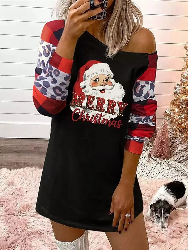 Women's Casual Dress Sweatshirt Dress Mini Dress Warm Fashion Outdoor Christmas Holiday Crew Neck Print Santa Claus Loose Fit Black S M L XL XXL 1 Women's Casual Dress Sweatshirt Dress Mini Dress Warm Fashion Outdoor Christmas Holiday Crew Neck Print Santa Claus Loose Fit Black S M L XL XXL