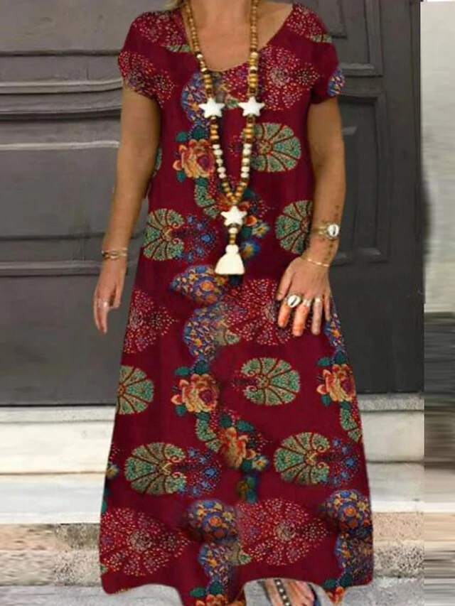 Women's Plus Size Curve A Line Dress Floral V Neck Print Short Sleeve Spring Summer Charm Casual Classic Maxi Long Dress Daily Vacation Dress / Graphic 2 Women's Plus Size Curve A Line Dress Floral V Neck Print Short Sleeve Spring Summer Charm Casual Classic Maxi Long Dress Daily Vacation Dress / Graphic - Image 2