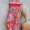Women's Boho Dress Beach Dress Beach Wear Long Dress Maxi Dress Ruffle Print Boho Casual Floral Off Shoulder Short Sleeve Loose Fit Outdoor Daily Black White 2023 Spring Summer S M L XL