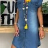 Women's Denim Dress Denim Shirt Dress Midi Dress Denim Elegant Casual Daily Shirt Collar Pocket Short Sleeve Summer Spring Fall 2022 Loose Fit Blue Light Blue Pure Color S M L XL XXL