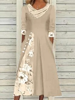 Women's Casual Dress Summer Dress Print Dress Floral Button Pocket V Neck Midi Dress Fashion Streetwear Outdoor Street Half Sleeve Loose Fit Pink Navy Blue Blue Summer Spring S M L XL XXL -Casual Print Dress Sales kbacfd1690283144248