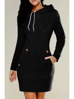 Women‘s Hoodie Dress Winter Dress Short Mini Dress ArmyGreen Black Red Wine Light Grey Dark Gray Long Sleeve Pure Color Pocket Fall Winter Hooded Basic Casual Modern Loose 2022 S M L XL 2XL 3XL 4XL -Casual Print Dress Sales kbadxe1625120828379