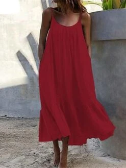 Women's Casual Dress White Dress Summer Dress Long Dress Maxi Dress Ruffle Pocket Daily Date Going Out Fashion Basic Strap Sleeveless 2023 Loose Fit Black White Yellow Color S M L XL XXL Size -Casual Print Dress Sales kbzdlw1689327298161