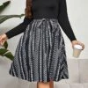 Women's Plus Size Curve Party Dress Winter Dress Black Dress Geometric Midi Dress Long Sleeve Patchwork Bow Crew Neck Fashion Party Black Fall Winter XL XXL 3XL 4XL