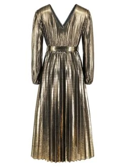 Women's Casual Dress Winter Dress Plain Dress Midi Dress Lace Up Pleated Outdoor Street Daily Fashion Streetwear V Neck Long Sleeve 2023 Loose Fit Yellow Red Purple Color S M L XL XXL Size -Casual Print Dress Sales kczfhi1692868968036