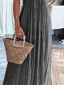 Women's Plus Size Curve Party Dress Wedding Guest Dress Semi Formal Dress Long Dress Maxi Dress Gray Sleeveless Pure Color Ruched Summer Spring Fall Halter Neck Fashion Wedding Guest Vacation -Casual Print Dress Sales kdcadh1692082418196