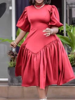 Women‘s Plus Size Curve Work Dress Solid Color V Neck Half Sleeve Spring Fall Stylish Work Formal Knee Length Dress Formal Going Out Dress -Casual Print Dress Sales kddpmo1664183296826
