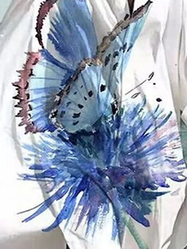 Women's Shirt Dress Casual Dress Shift Dress Midi Dress Outdoor Daily Date Polyester Classic Modern Shirt Collar Split Print Long Sleeve Summer Spring Fall 2023 Loose Fit White Blue Animal Butterfly 3 Women's Shirt Dress Casual Dress Shift Dress Midi Dress Outdoor Daily Date Polyester Classic Modern Shirt Collar Split Print Long Sleeve Summer Spring Fall 2023 Loose Fit White Blue Animal Butterfly - Image 3