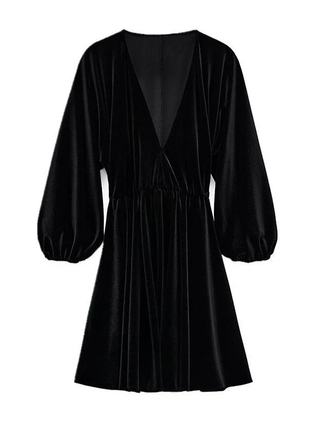 Women's Plus Size Curve Casual Dress Velvet Dress Winter Dress Solid Color Mini Dress Long Sleeve Ruched V Neck Fashion Outdoor Black Red Fall Winter L XL XXL 3XL 4XL 7 Women's Plus Size Curve Casual Dress Velvet Dress Winter Dress Solid Color Mini Dress Long Sleeve Ruched V Neck Fashion Outdoor Black Red Fall Winter L XL XXL 3XL 4XL - Image 7