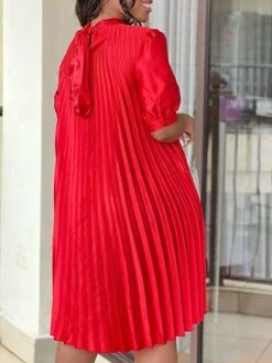 Women‘s Plus Size Curve Casual Dress Shift Dress Solid Color Midi Dress Short Sleeve Ruched Pleated Stand Collar Fashion Daily White Red Summer Spring L XL 2XL 3XL -Casual Print Dress Sales kdxsmm1678184666991