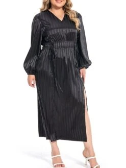 Women's Plus Size Curve Work Dress Satin Dress Black Dress Plain Midi Dress Long Sleeve Split V Neck Fashion Office Black Fall Winter L XL XXL 3XL 4XL 12 Women's Plus Size Curve Work Dress Satin Dress Black Dress Plain Midi Dress Long Sleeve Split V Neck Fashion Office Black Fall Winter L XL XXL 3XL 4XL -Casual Print Dress Sales keioqy1694772909356